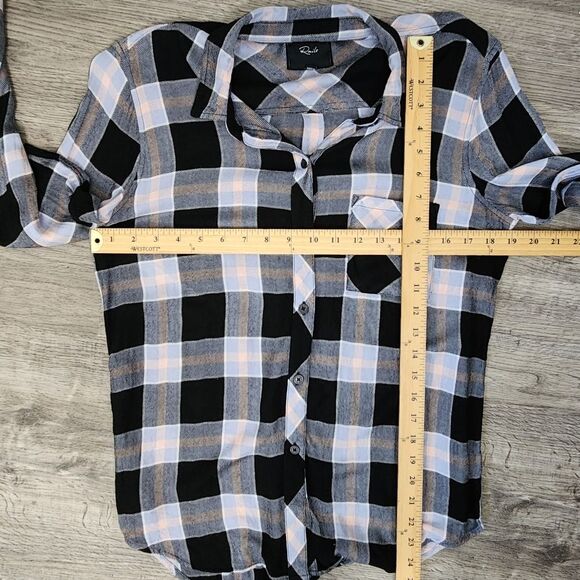 Rails Plaid Blouse Womens Size Small Hunter Onyx Periwinkle Blush soft - Picture 8 of 14